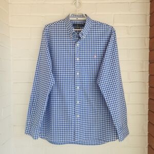Ralph Lauren Blue Gingam Shirt Button Down Long Sleeve Slim Fit XL